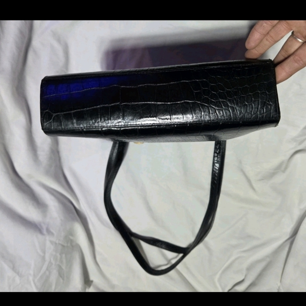 VALERIE ANN VINTAGE RARE Black Gold embossed CROCODILE BAG - Picture 8 of 12
